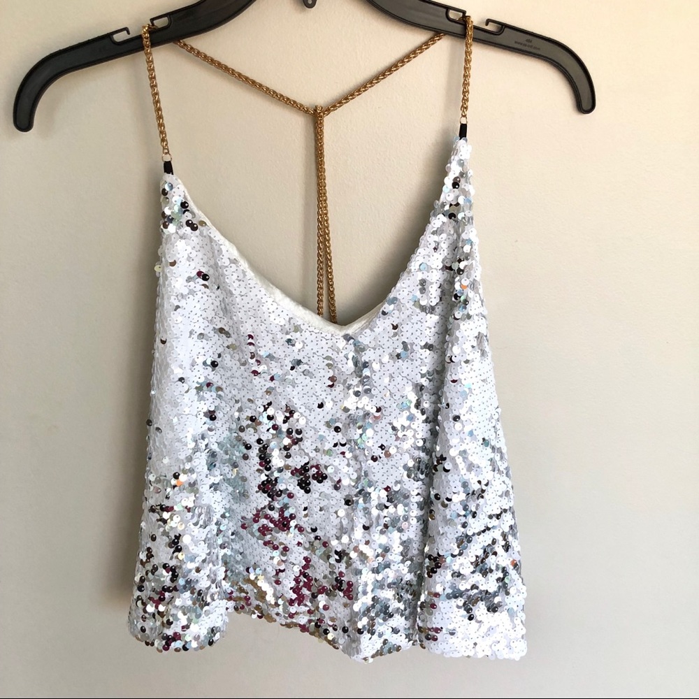 Rave Party Festival Iridescent Sequin Crop Top